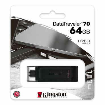 Память USB 3.2/USB Type C 64 GB Kingston DataTraveler 70, черный (DT70/64GB)